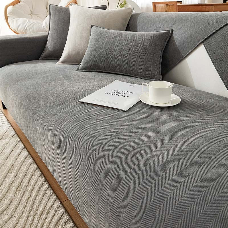 AestheticCover™ Sofabezug aus Chenille-Stoff mit Fischgrätenmuster