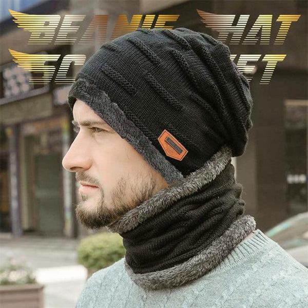 BeanieCap™ Warme Winter-Strickmütze mit Schal