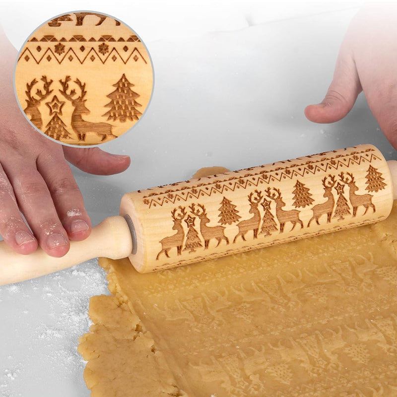 HolidayBake™ Holz-Rolling Pin im Weihnachtsdesign